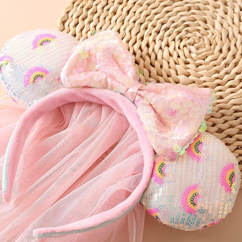 Esumun Mouse Ear Headband with Veil Costume Headwear for Children Baby Girls - Image 2